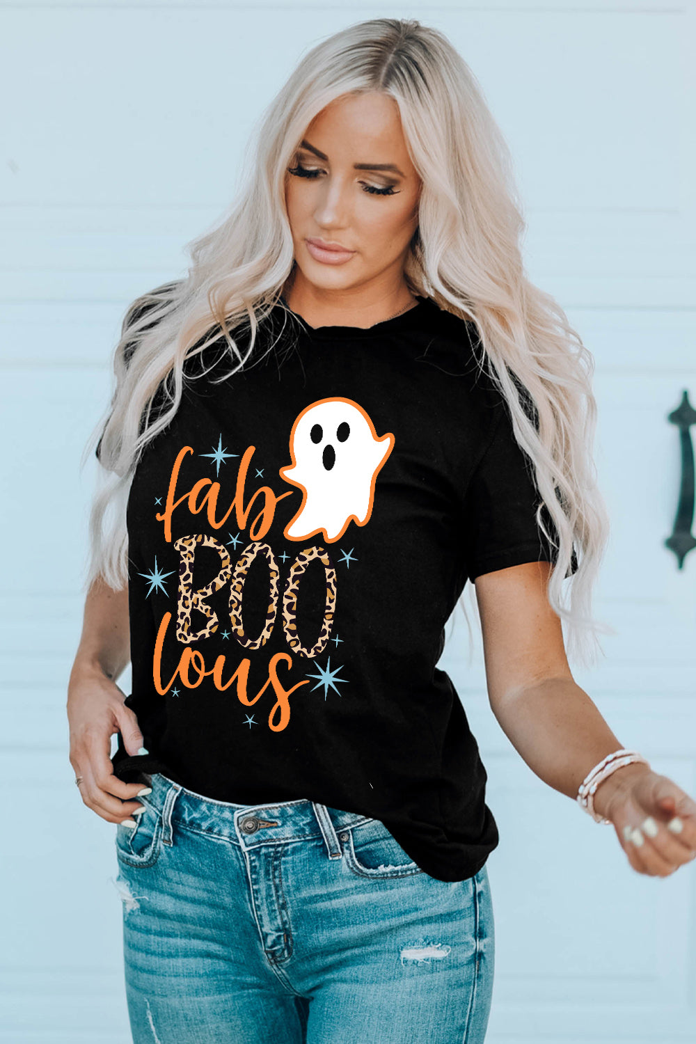 Round Neck Short Sleeve Ghost Graphic T-Shirt-Jewearrings