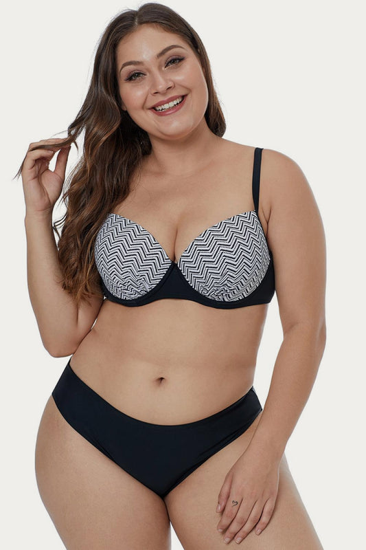 Waves Print Plus Size Bikini Set-Jewearrings