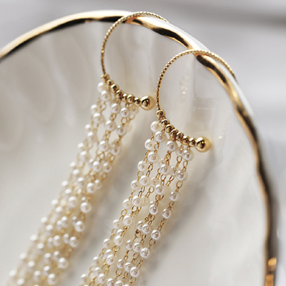 Women's Fashion Tassel Pearl Earrings-Jewearrings