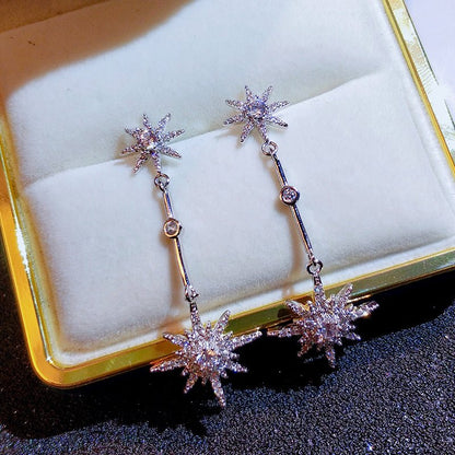 Eight Stars New Long Style Temperament Earrings Female Silver Needle-Jewearrings