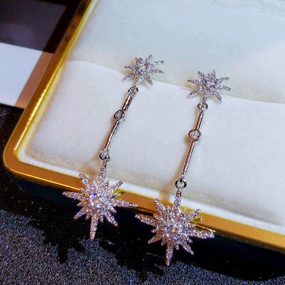 Eight Stars New Long Style Temperament Earrings Female Silver Needle-Jewearrings