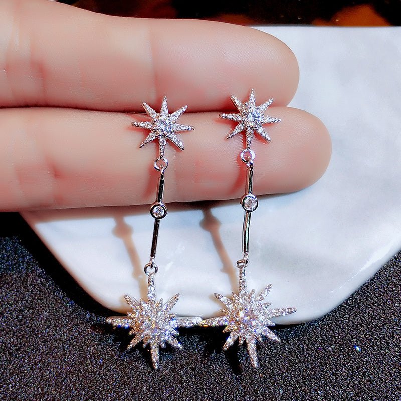 Eight Stars New Long Style Temperament Earrings Female Silver Needle-Jewearrings