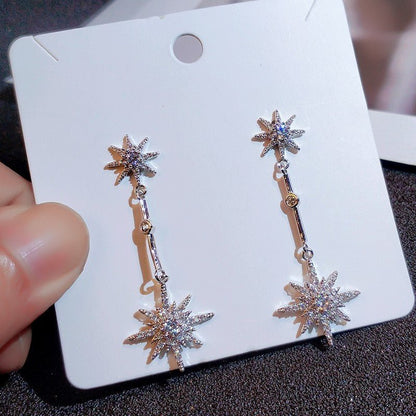 Eight Stars New Long Style Temperament Earrings Female Silver Needle-Jewearrings