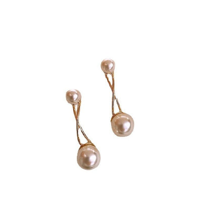 Electroplated 925 Silver Needle Cross Pearl Earrings-Jewearrings