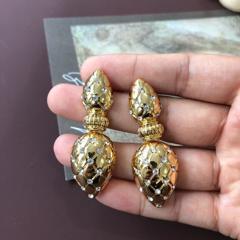 Electroplated Real Gold Gemstone Diamond Flow And Silver Pin Earrings-Jewearrings