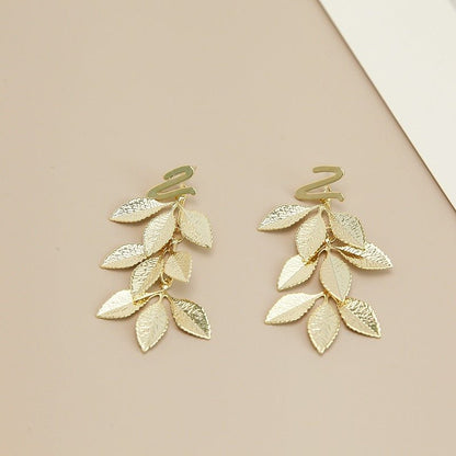 Electroplated Real Gold Niche Design Leaves Tassel Earrings-Jewearrings