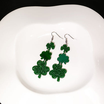 Elegant Acrylic Green Clover Earrings-Jewearrings