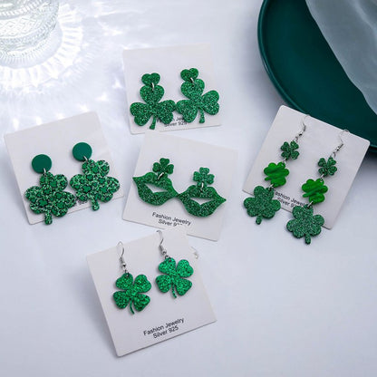 Elegant Acrylic Green Clover Earrings-Jewearrings