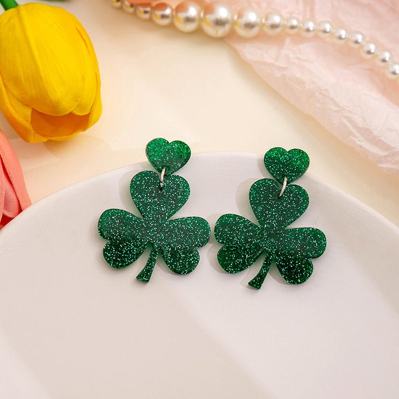 Elegant Acrylic Green Clover Earrings-Jewearrings