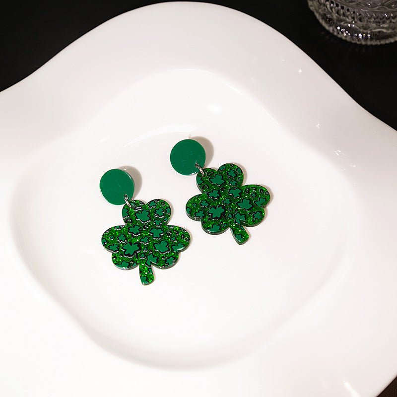 Elegant Acrylic Green Clover Earrings-Jewearrings