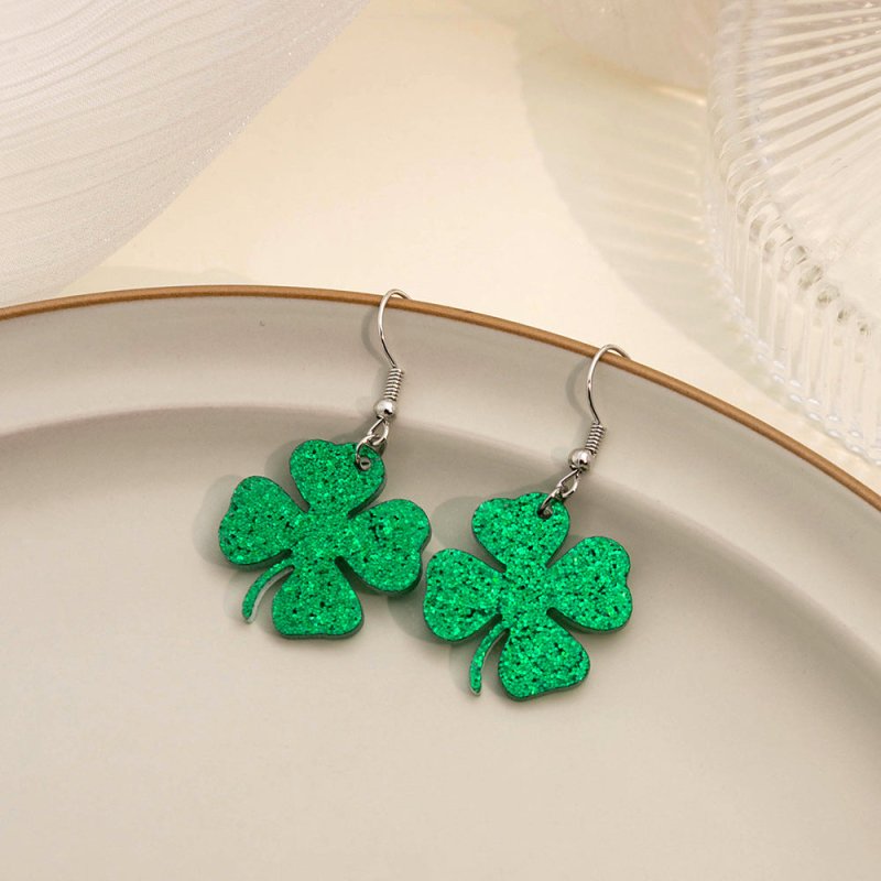 Elegant Acrylic Green Clover Earrings-Jewearrings