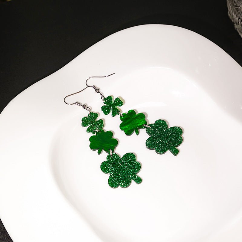 Elegant Acrylic Green Clover Earrings-Jewearrings