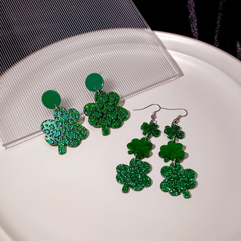 Elegant Acrylic Green Clover Earrings-Jewearrings