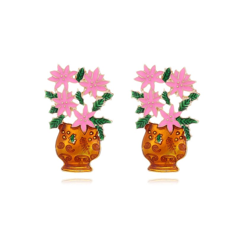 Elegant Alloy Oil Dripping Potted Flower Color Enamel Flower Stud Earrings-Jewearrings