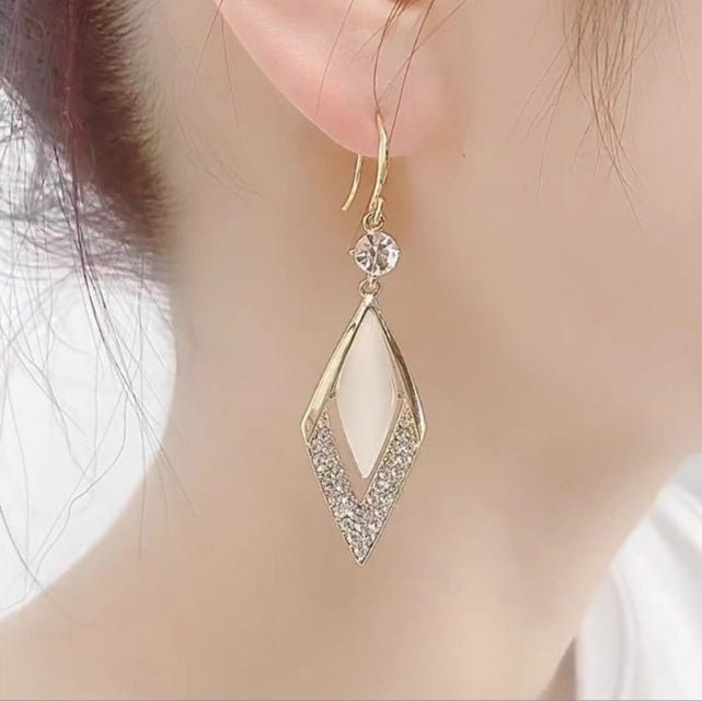 Elegant Diamond Opal Ear Hook Korean Style Long 925 Silver Needle Rhinestone Earrings-Jewearrings