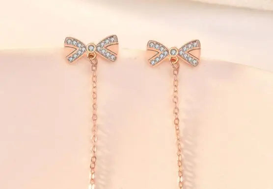 Elegant Gold Bow Earrings | Sterling Silver with Cubic Zirconia-Jewearrings