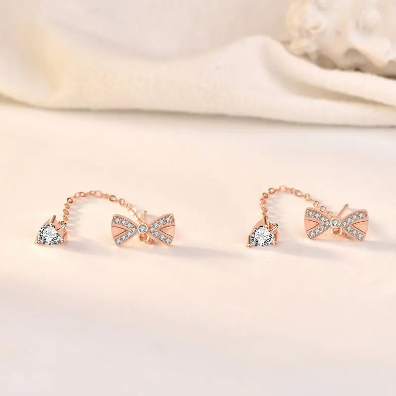 Elegant Gold Bow Earrings | Sterling Silver with Cubic Zirconia-Jewearrings