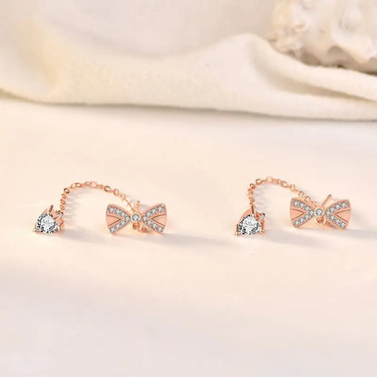 Elegant Gold Bow Earrings | Sterling Silver with Cubic Zirconia-Jewearrings