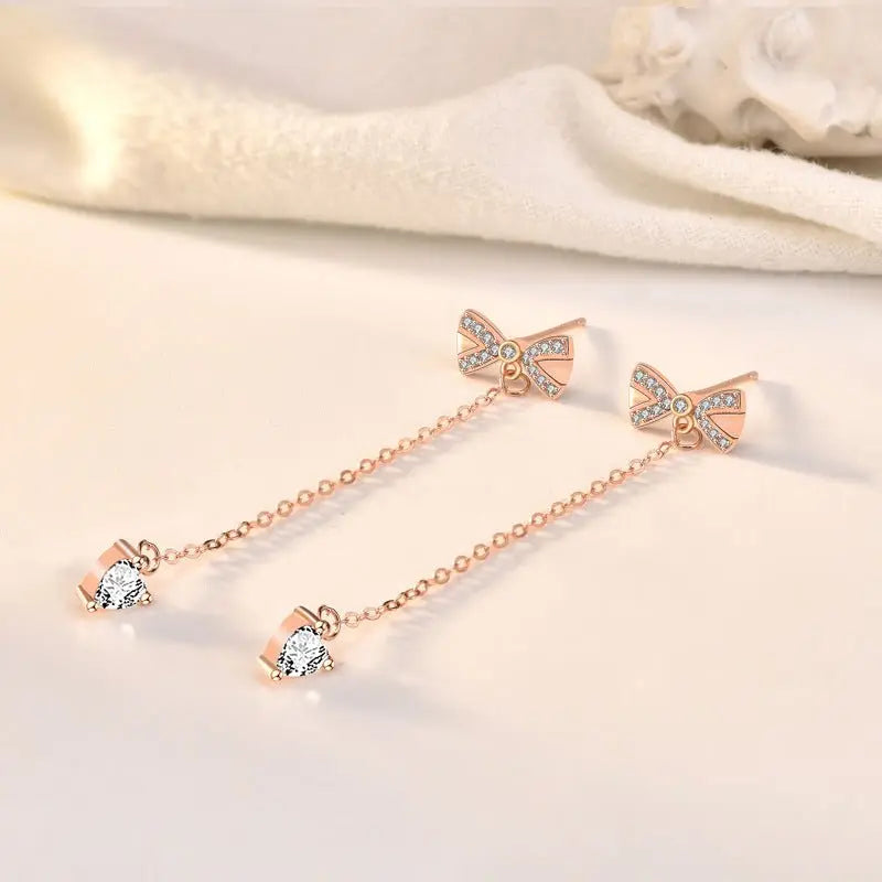 Elegant Gold Bow Earrings | Sterling Silver with Cubic Zirconia-Jewearrings