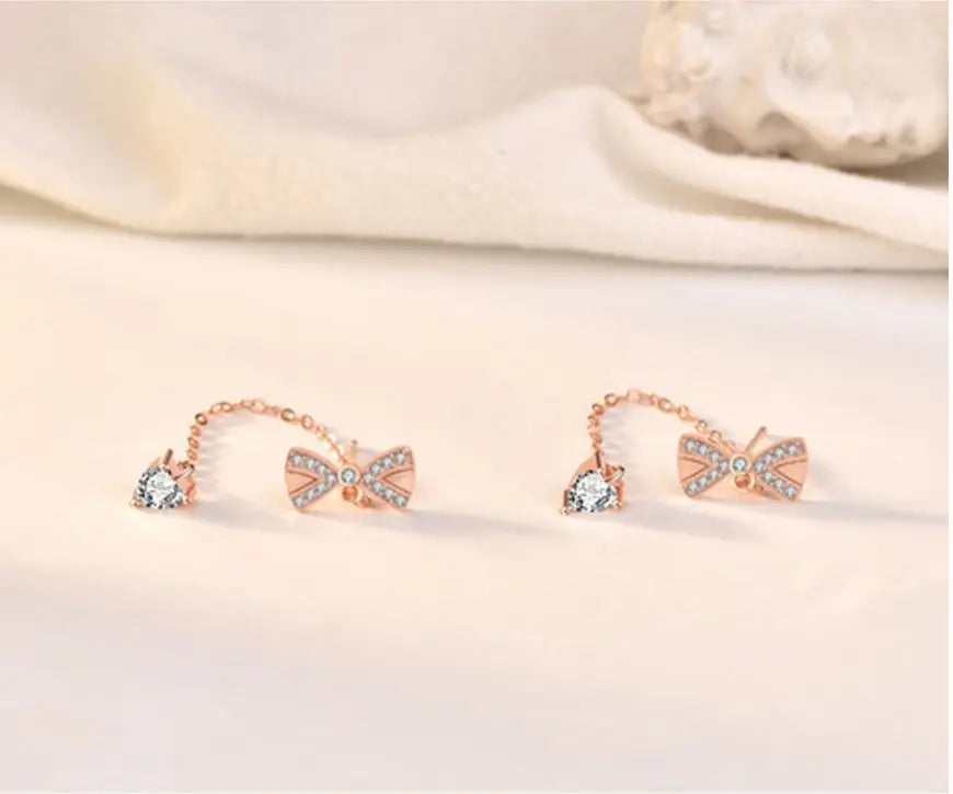 Elegant Gold Bow Earrings | Sterling Silver with Cubic Zirconia-Jewearrings