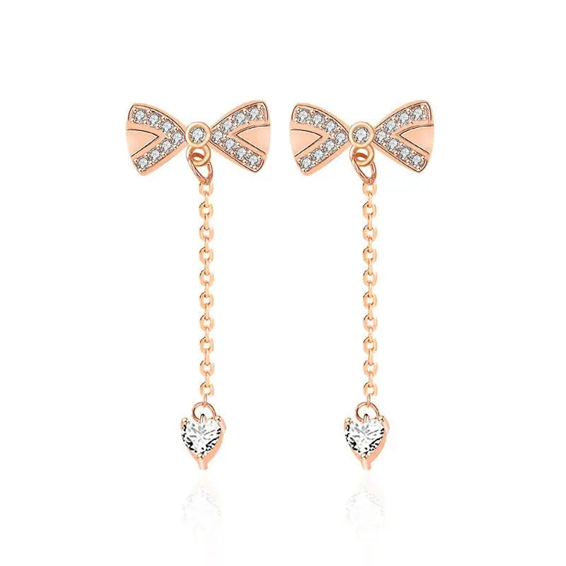 Elegant Gold Bow Earrings | Sterling Silver with Cubic Zirconia-Jewearrings