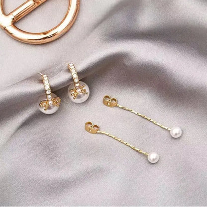 Elegant Long Pearl Bow Earrings-Jewearrings