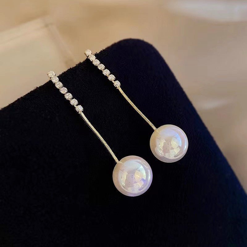 Elegant Long Tassel 925 Silver Needle Pearl Earrings-Jewearrings