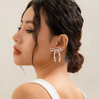 Elegant Pearl Bow Earrings for Women-Jewearrings