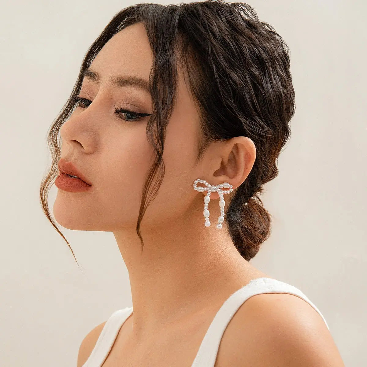 Elegant Pearl Bow Earrings for Women-Jewearrings