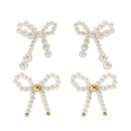 Elegant Pearl Bow Earrings for Women-Jewearrings