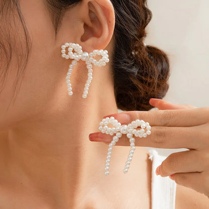 Elegant Pearl Bow Earrings for Women-Jewearrings