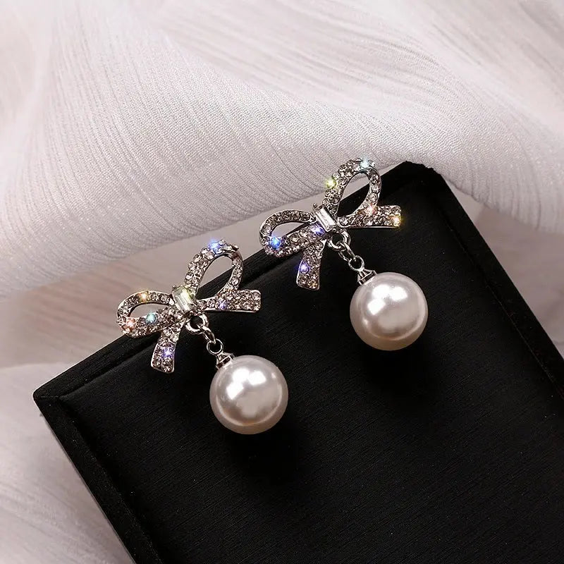 Elegant Pearl Bow Earrings for Women | Stylish & Affordable-Jewearrings