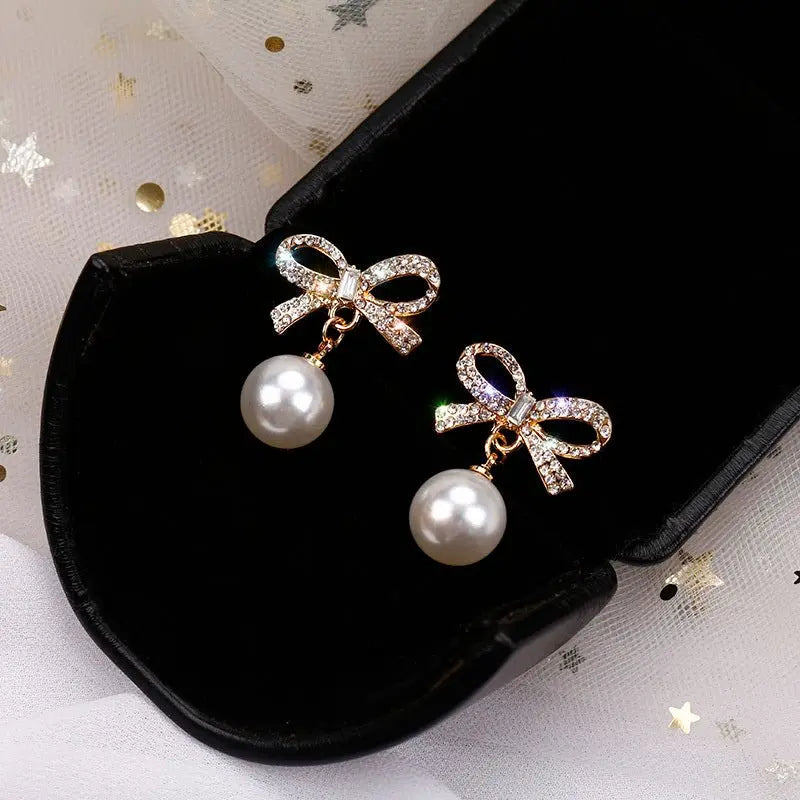 Elegant Pearl Bow Earrings for Women | Stylish & Affordable-Jewearrings