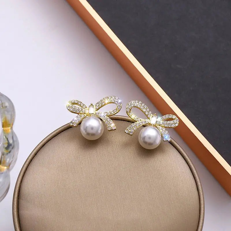 Elegant Pearl Bow Earrings for Women | Stylish & Affordable-Jewearrings