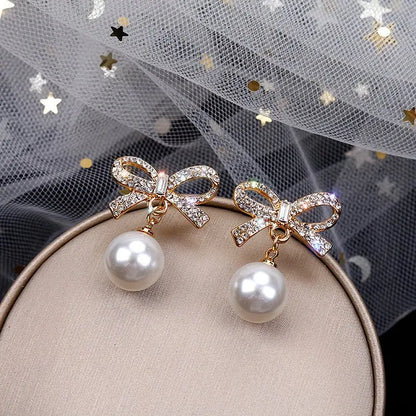 Elegant Pearl Bow Earrings for Women | Stylish & Affordable-Jewearrings