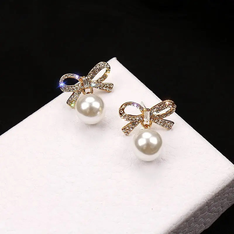 Elegant Pearl Bow Earrings for Women | Stylish & Affordable-Jewearrings