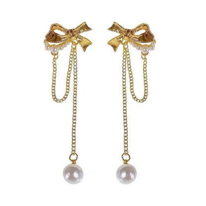 Elegant Pearl Bow Earrings - Must-Have Vintage Style-Jewearrings