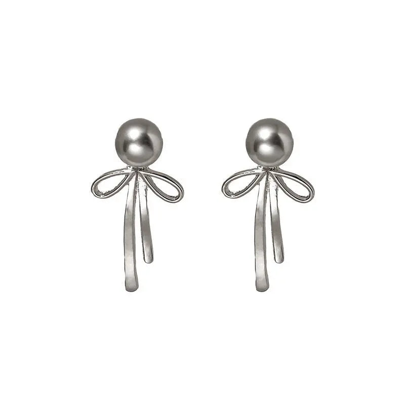 Elegant Pearl Bow Earrings - Sterling Silver Needles-Jewearrings