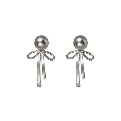 Elegant Pearl Bow Earrings - Sterling Silver Needles-Jewearrings