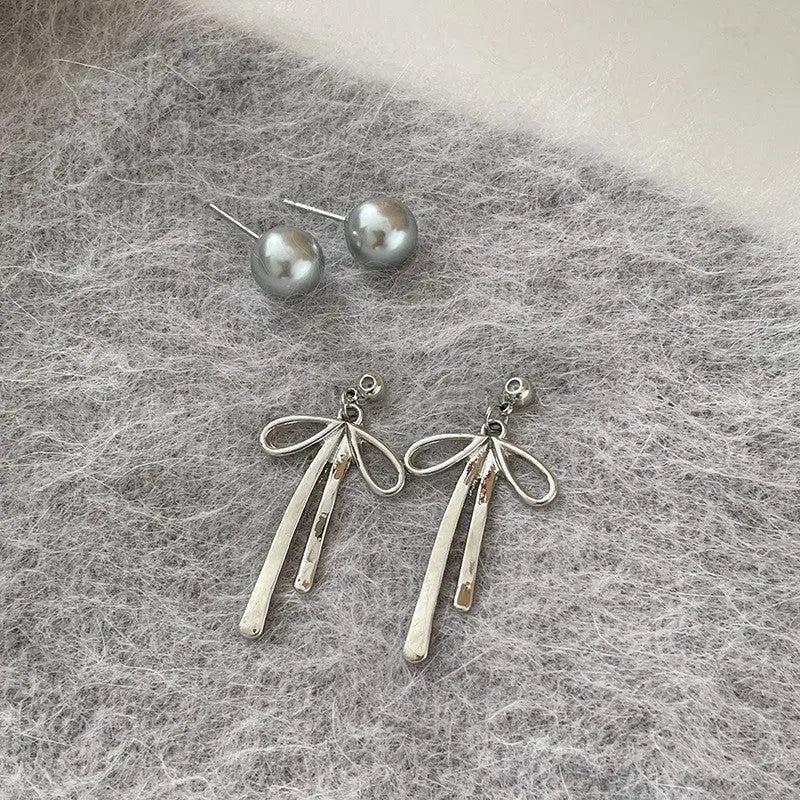 Elegant Pearl Bow Earrings - Sterling Silver Needles-Jewearrings