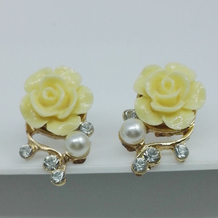 Elegant Rose Sparkling Diamond Pearl Branch Earrings-Jewearrings