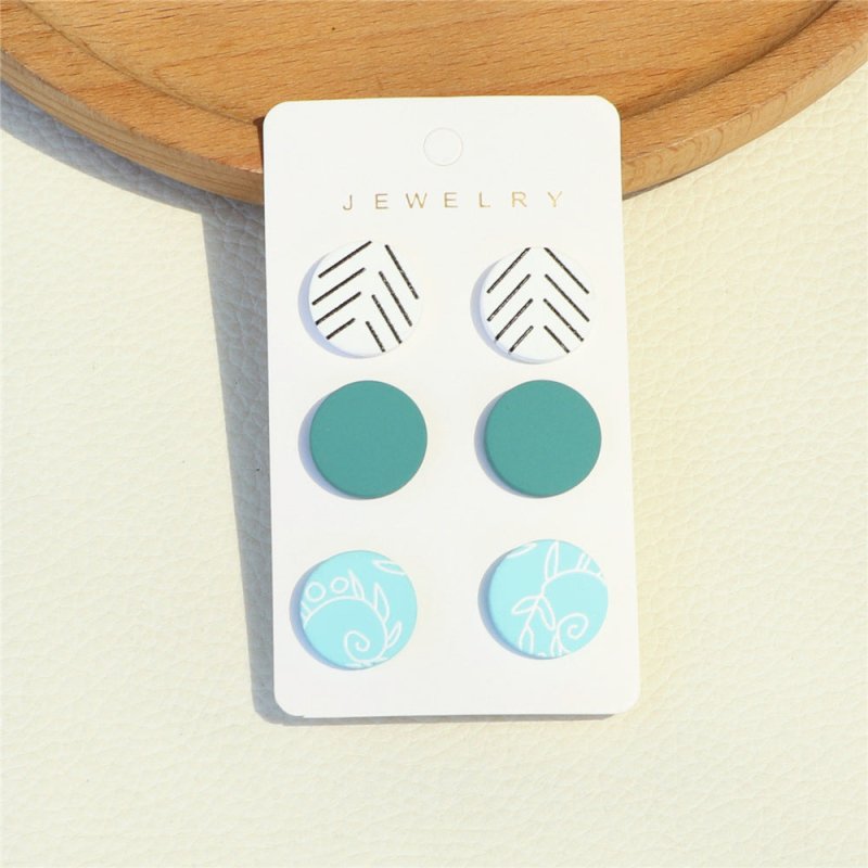 Elegant Striped Light Blue Printed Acrylic Small Round Earrings-Jewearrings