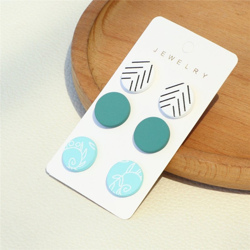 Elegant Striped Light Blue Printed Acrylic Small Round Earrings-Jewearrings