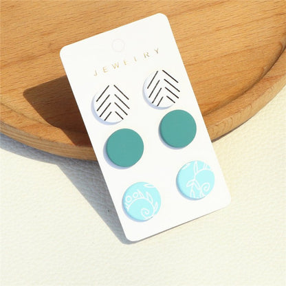 Elegant Striped Light Blue Printed Acrylic Small Round Earrings-Jewearrings