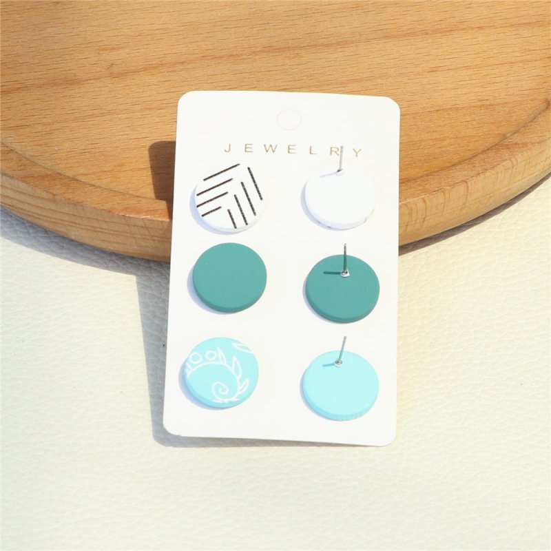 Elegant Striped Light Blue Printed Acrylic Small Round Earrings-Jewearrings