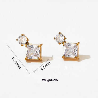 Elegant Stud Earrings Stainless Steel Square Diamond Pendant Necklace Bracelet-Jewearrings