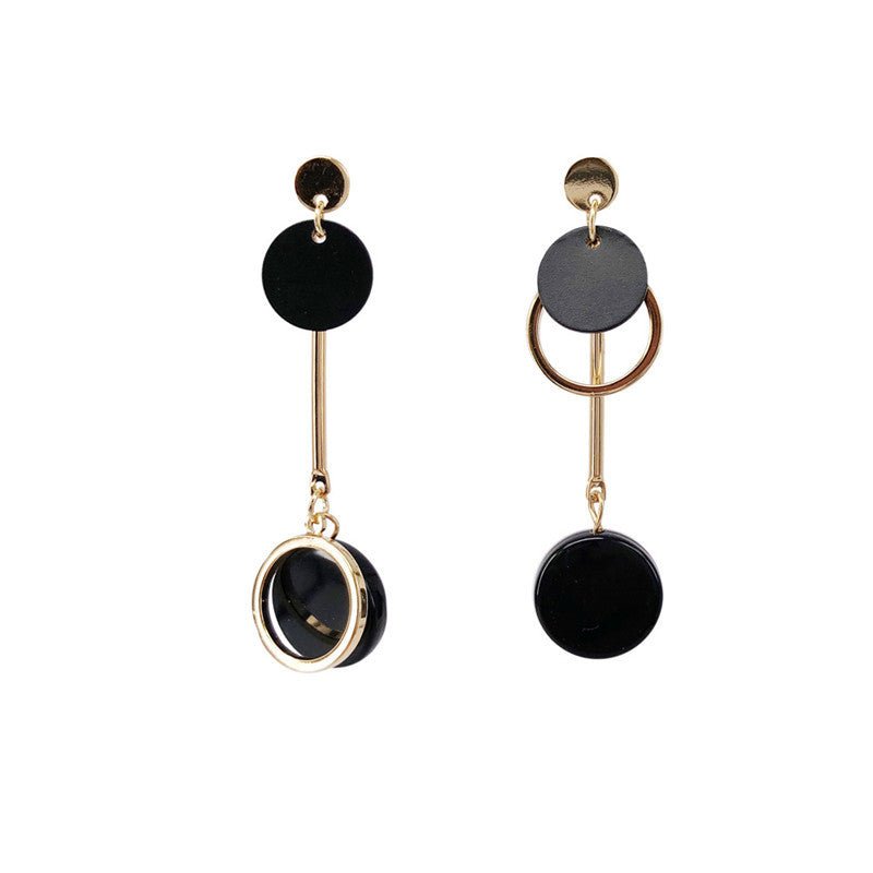 Elegant Temperament Black Acrylic Asymmetric Earrings-Jewearrings