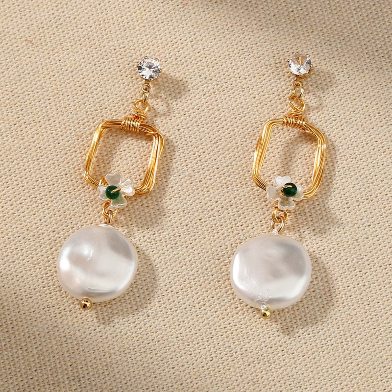 Elegant temperament ladies jewelry long geometric baroque pearl earrings earrings creative stitching earrings-Jewearrings