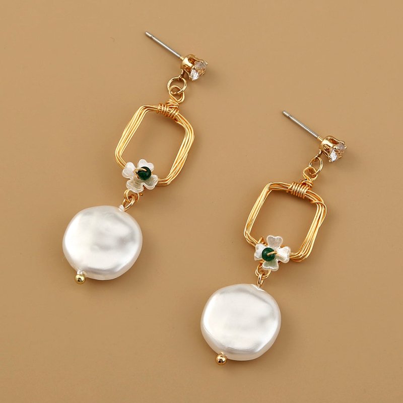 Elegant temperament ladies jewelry long geometric baroque pearl earrings earrings creative stitching earrings-Jewearrings