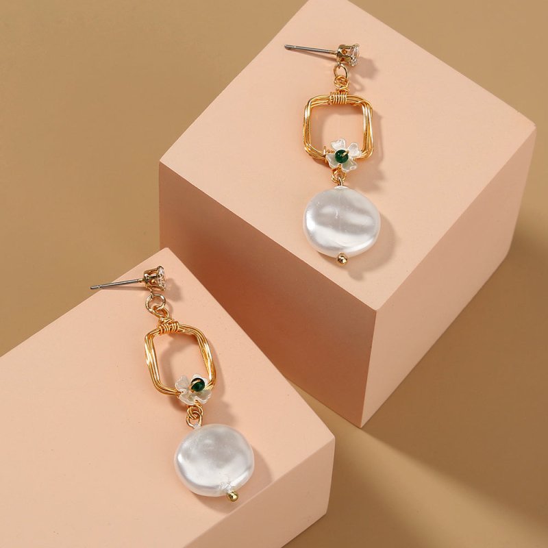 Elegant temperament ladies jewelry long geometric baroque pearl earrings earrings creative stitching earrings-Jewearrings